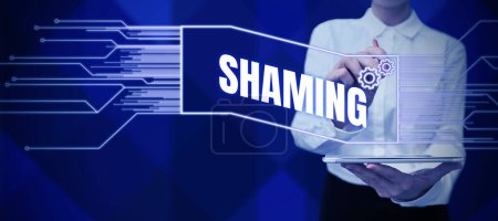 Photo for Inspiration showing sign Shaming, Word Written on subjecting someone to disgrace, humiliation, or disrepute by public exposure - Royalty Free Image