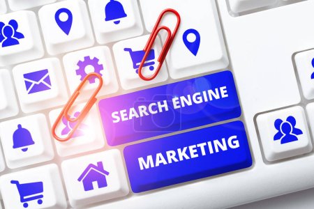 Légende du texte présentant Search Engine Marketing, Photo conceptuelle promouvoir la visibilité du site Web sur les pages de résultats recherchées