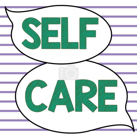 Foto de Text sign showing Self Care, Word Written on Give comfort to your own body without professional consultant - Imagen libre de derechos