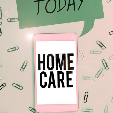 Foto de Writing displaying text Home Care, Conceptual photo Place where people can get the best service of comfort rendered - Imagen libre de derechos