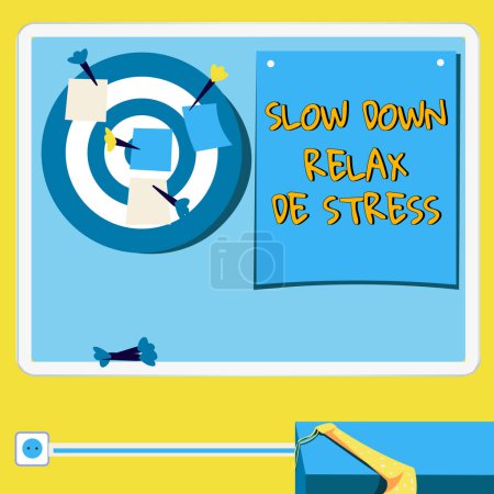 Foto de Text caption presenting Slow Down Relax De Stress, Word for Have a break reduce stress levels rest calm - Imagen libre de derechos