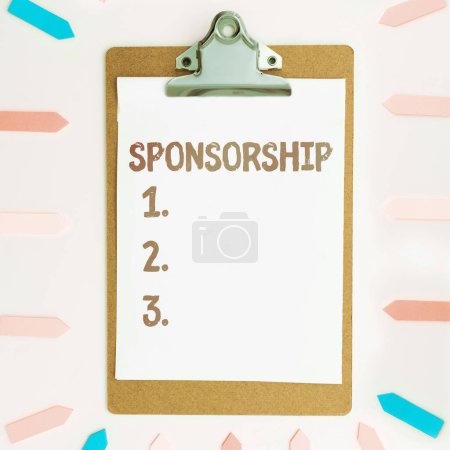 Photo for Hand writing sign Sponsorship, Internet Concept Position of being a sponsor Give financial support for activity - Royalty Free Image