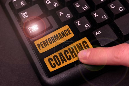 Photo for Text sign showing Performance Coaching, Business concept Facilitate the Development Point out the Good and Bad - Royalty Free Image