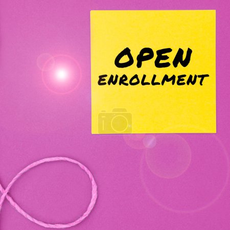 Photo for Handwriting text Open Enrollment, Concept meaning The yearly period when people can enroll an insurance - Royalty Free Image