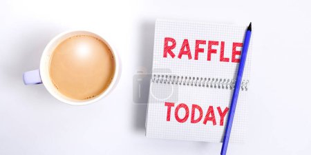 Photo for Inspiration showing sign Raffle, Word for means of raising money by selling numbered tickets offer as prize - Royalty Free Image