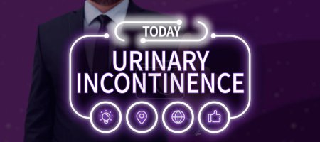 Téléchargez les photos : Panneau montrant l'incontinence urinaire, vitrine d'affaires fuite incontrôlée d'urine Perte de contrôle de la vessie - en image libre de droit