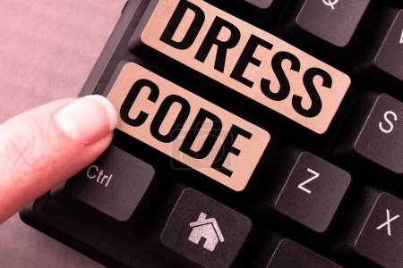Photo for Text sign showing Dress Code, Word Written on an accepted way of dressing for a particular occasion or group - Royalty Free Image
