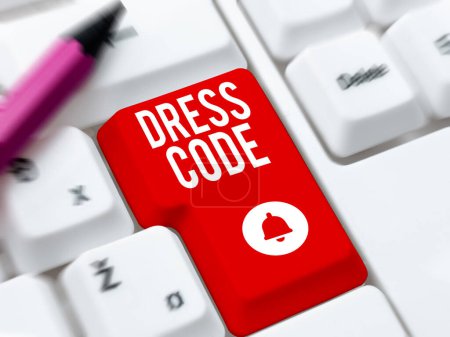 Photo for Sign displaying Dress Code, Business overview an accepted way of dressing for a particular occasion or group - Royalty Free Image