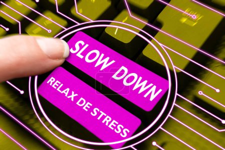 Téléchargez les photos : Writing displaying text Slow Down Relax De Stress, Business idea Have a break reduce stress levels rest calm - en image libre de droit