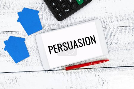 Foto de Text caption presenting Persuasion, Business approach the action or fact of persuading someone or of being persuaded to do - Imagen libre de derechos