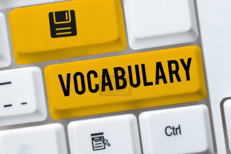 Photo for Text sign showing Vocabulary, Business approach collection of words and phrases alphabetically arranged and explained or defined - Royalty Free Image