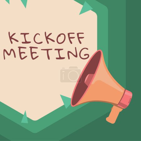 Téléchargez les photos : Inspiration montrant le signe Kick Off Meeting, Business showcase première rencontre avec l'équipe du projet et le client - en image libre de droit