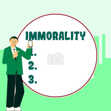 Photo for Hand writing sign Immorality, Business approach the state or quality of being immoral, wickedness - Royalty Free Image