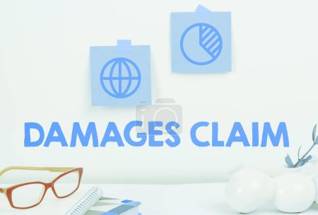 Photo for Hand writing sign Damages Claim, Word for Demand Compensation Litigate Insurance File Suit - Royalty Free Image