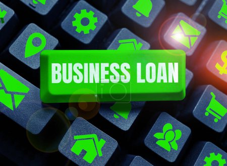 Foto de Text caption presenting Business Loan, Internet Concept Credit Mortgage Financial Assistance Cash Advances Debt - Imagen libre de derechos