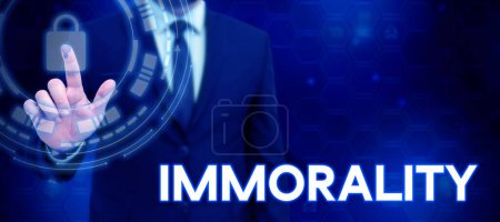 Photo for Handwriting text Immorality, Word Written on the state or quality of being immoral, wickedness - Royalty Free Image