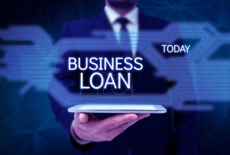 Foto de Hand writing sign Business Loan, Business showcase Credit Mortgage Financial Assistance Cash Advances Debt - Imagen libre de derechos