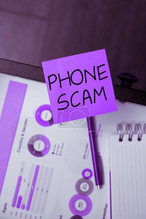 Foto de Writing displaying text Phone Scam, Concept meaning getting unwanted calls to promote products or service Telesales - Imagen libre de derechos