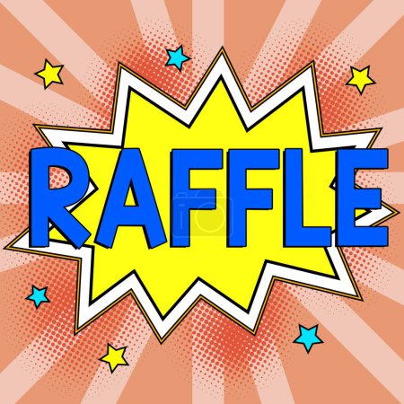 Photo for Text caption presenting Raffle, Business concept means of raising money by selling numbered tickets offer as prize - Royalty Free Image