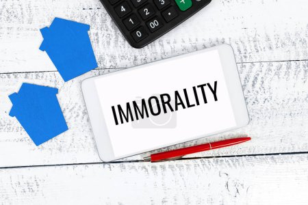 Photo for Hand writing sign Immorality, Conceptual photo the state or quality of being immoral, wickedness - Royalty Free Image