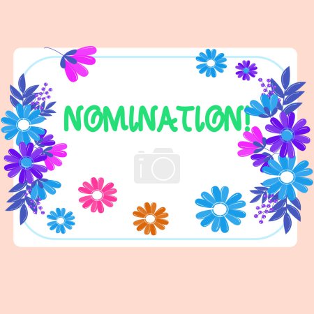 Téléchargez les photos : Conceptual caption Nomination, Word Written on Formally Choosing someone Official Candidate for an Award - en image libre de droit