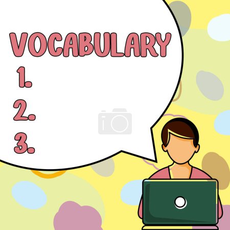 Photo for Inspiration showing sign Vocabulary, Conceptual photo collection of words and phrases alphabetically arranged and explained or defined - Royalty Free Image