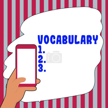 Photo for Text caption presenting Vocabulary, Concept meaning collection of words and phrases alphabetically arranged and explained or defined - Royalty Free Image