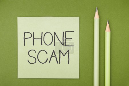 Photo for Sign displaying Phone Scam, Word Written on getting unwanted calls to promote products or service Telesales - Royalty Free Image