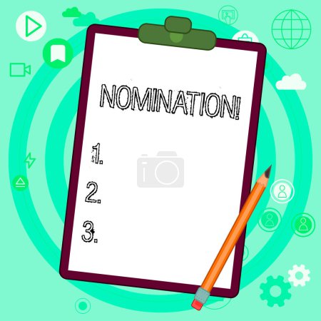 Photo for Text sign showing Nomination, Business showcase Formally Choosing someone Official Candidate for an Award - Royalty Free Image
