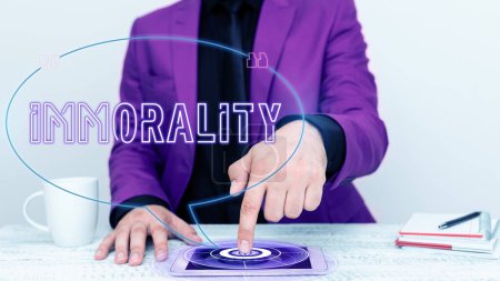 Photo for Sign displaying Immorality, Internet Concept the state or quality of being immoral, wickedness - Royalty Free Image