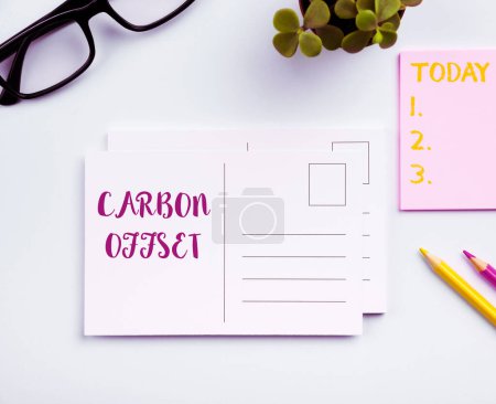 Photo for Conceptual caption Carbon Offset, Word Written on Reduction in emissions of carbon dioxide or other gases - Royalty Free Image