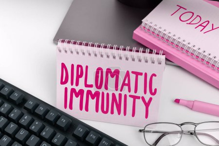 Photo for Handwriting text Diplomatic Immunity, Business overview law that gives foreign diplomats special rights in the country they are working - Royalty Free Image