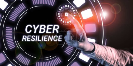 Texte écrit à la main Cyberrésilience, Aperçu de l'entreprise mesure de la capacité d'une entreprise à gérer une cyberattaque