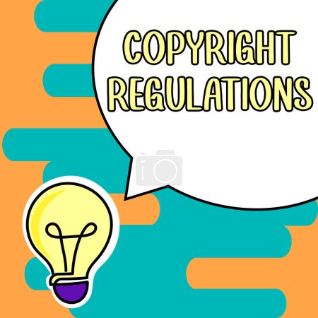 Foto de Inspiration showing sign Copyright Regulations, Business overview body of law that governs the original works of authorship - Imagen libre de derechos