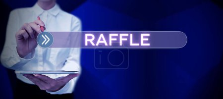 Photo for Sign displaying Raffle, Word for means of raising money by selling numbered tickets offer as prize - Royalty Free Image