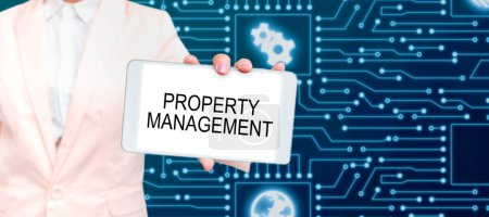 Photo for Text sign showing Property Management, Internet Concept Overseeing of Real Estate Preserved value of Facility - Royalty Free Image