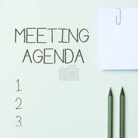 Konzeptionelle Bildunterschrift: Meeting Agenda, Geschäftsidee Eine Agenda setzt klare Erwartungen für das, was ein Meeting braucht
