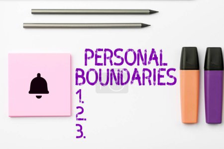 Photo for Writing displaying text Personal Boundaries, Business concept something that indicates limit or extent in interaction with personality - Royalty Free Image