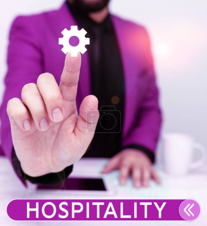Photo for Conceptual caption Hospitality, Word Written on the friendly and generous reception and entertainment of guests - Royalty Free Image