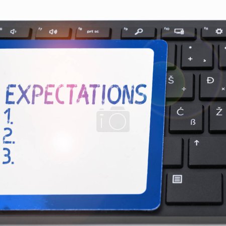 Photo for Text sign showing Expectations, Conceptual photo Strong belief that something will happen or be the case - Royalty Free Image