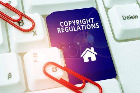 Foto de Text caption presenting Copyright Regulations, Business overview body of law that governs the original works of authorship - Imagen libre de derechos
