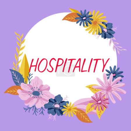 Photo for Hand writing sign Hospitality, Word Written on the friendly and generous reception and entertainment of guests - Royalty Free Image