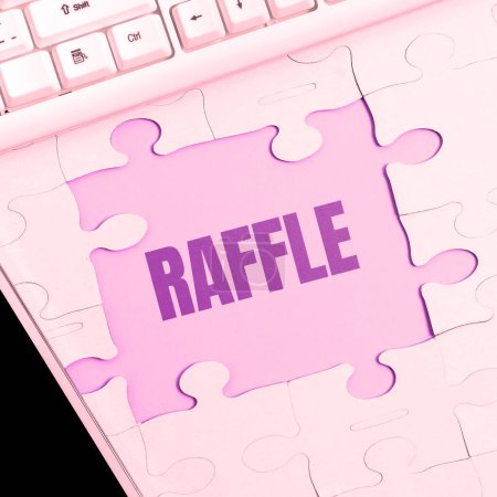 Photo for Text sign showing Raffle, Internet Concept means of raising money by selling numbered tickets offer as prize - Royalty Free Image