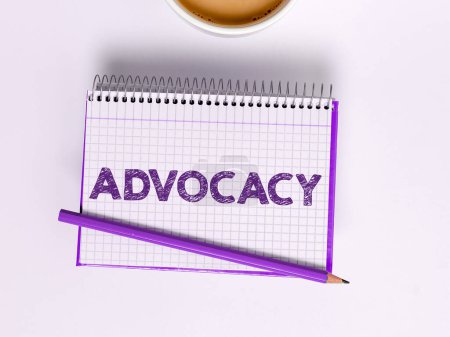 Photo for Inspiration showing sign Advocacy, Word for Profession of legal advocate Lawyer work Public recommendation - Royalty Free Image