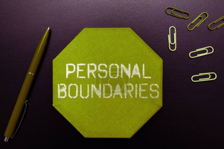 Photo for Writing displaying text Personal Boundaries, Word Written on something that indicates limit or extent in interaction with personality - Royalty Free Image