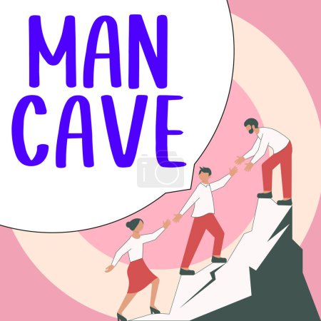 Foto de Señal que muestra Man Cave, enfoque de negocios una habitación, espacio o área de una vivienda reservada para una persona masculina - Imagen libre de derechos