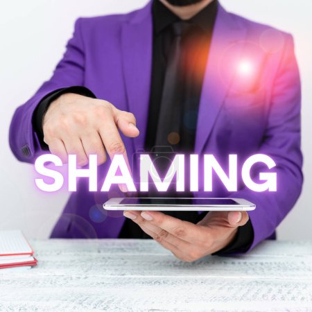 Photo for Handwriting text Shaming, Business concept subjecting someone to disgrace, humiliation, or disrepute by public exposure - Royalty Free Image