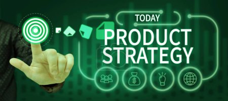 Téléchargez les photos : Text caption presenting Product Strategy, Business approach long term plan development of successful product production - en image libre de droit