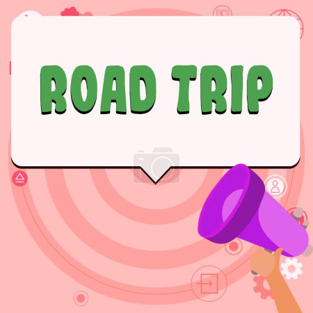 Photo for Writing displaying text Road Trip, Word for Roaming around places with no definite or exact target location - Royalty Free Image