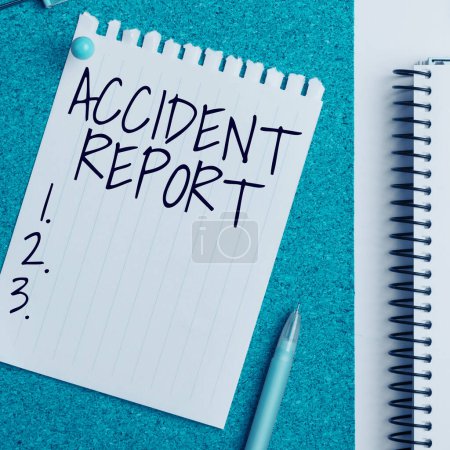 Photo for Inspiration showing sign Accident Report, Business idea A form that is filled out record details of an unusual event - Royalty Free Image